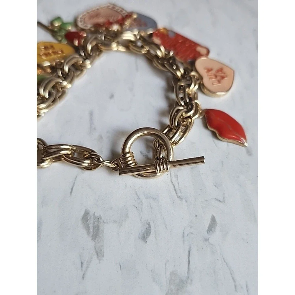 Charm Braclet, Love, Valentine's Day, Hearts, Hugs and Kisses Gold Tone Braclet.